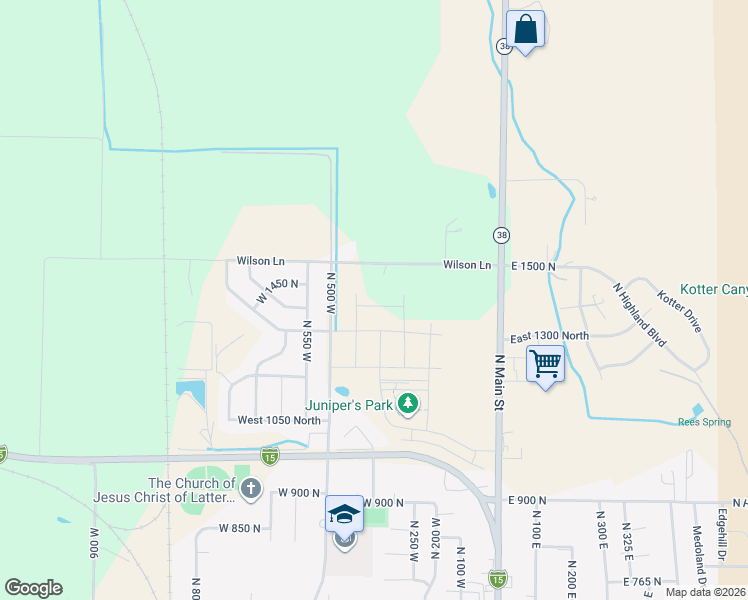 map of restaurants, bars, coffee shops, grocery stores, and more near 3150 Utah 38 in Brigham City