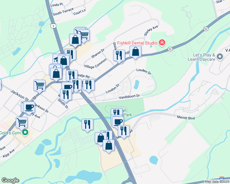 map of restaurants, bars, coffee shops, grocery stores, and more near 22(3A) Village Park Drive in Fishkill