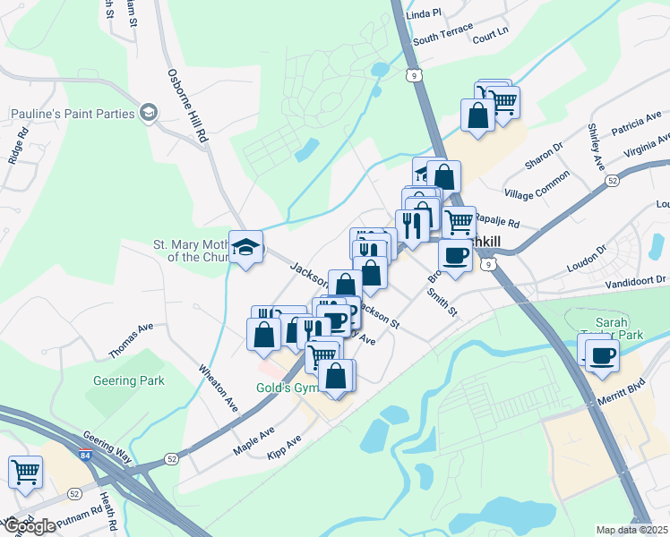 map of restaurants, bars, coffee shops, grocery stores, and more near 75 Jackson Street in Fishkill