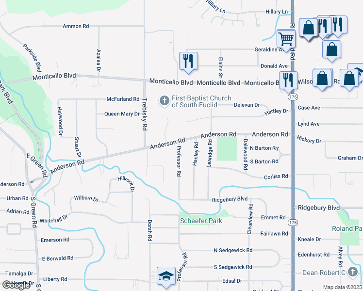 map of restaurants, bars, coffee shops, grocery stores, and more near 4800 Anderson Road in Lyndhurst