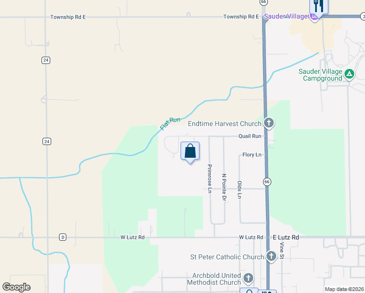map of restaurants, bars, coffee shops, grocery stores, and more near 105 Pheasant Lane in Archbold