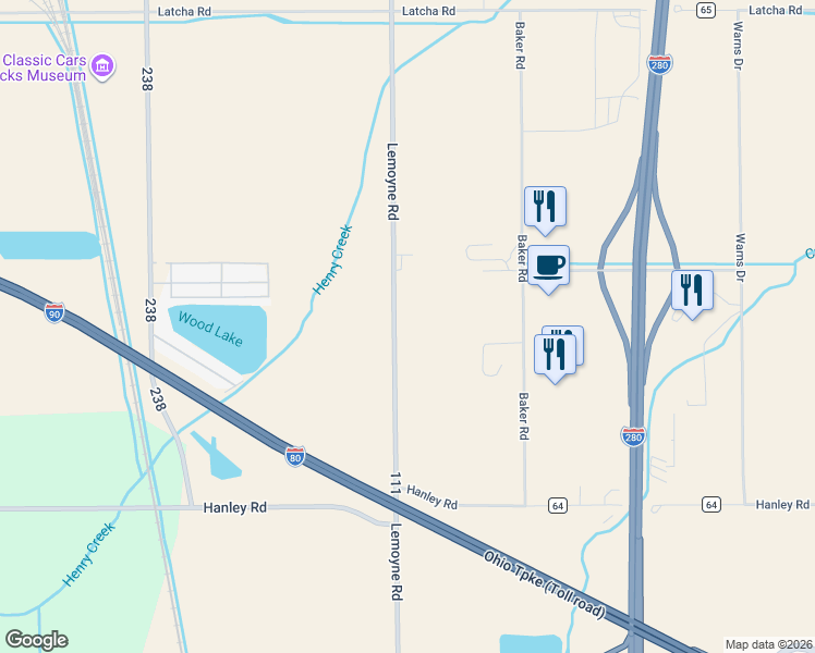 map of restaurants, bars, coffee shops, grocery stores, and more near 26368 Lemoyne Rd in Perrysburg