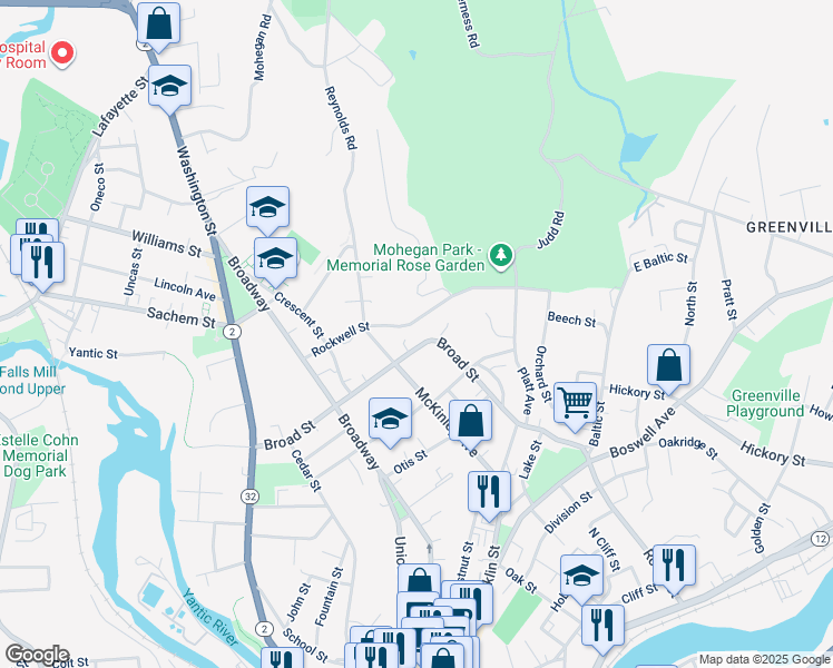 map of restaurants, bars, coffee shops, grocery stores, and more near 100 Broad Street in Norwich