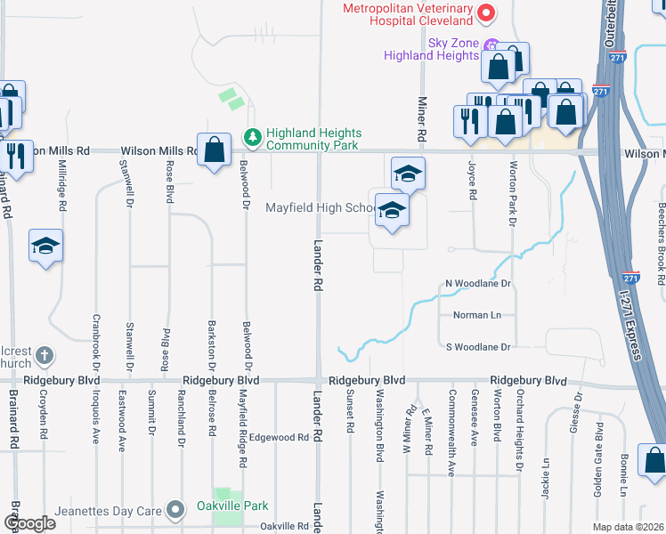map of restaurants, bars, coffee shops, grocery stores, and more near 935 Lander Road in Mayfield