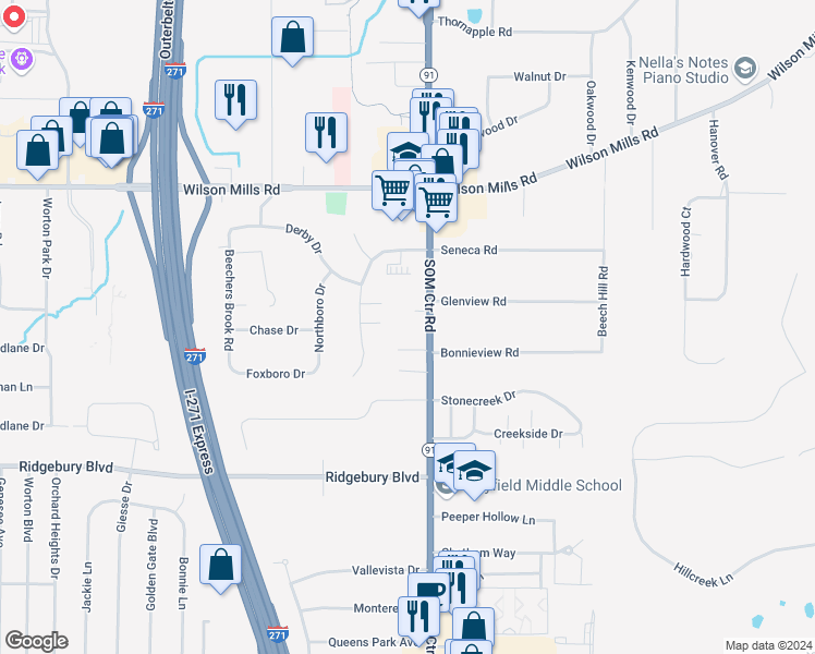 map of restaurants, bars, coffee shops, grocery stores, and more near 928 Som Center Road in Cleveland