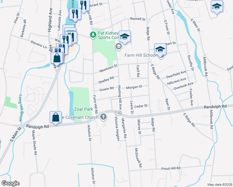map of restaurants, bars, coffee shops, grocery stores, and more near 545 Hunting Hill Avenue in Middletown