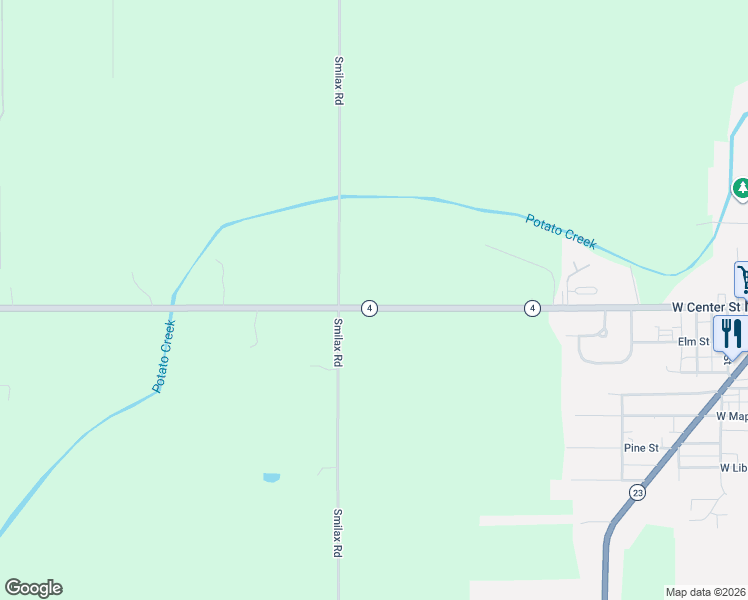 map of restaurants, bars, coffee shops, grocery stores, and more near 29927 Indiana 4 in North Liberty