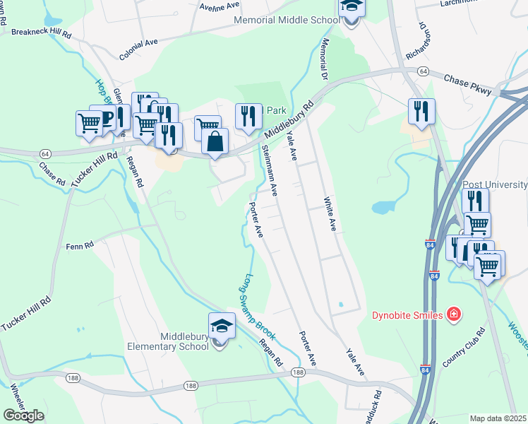 map of restaurants, bars, coffee shops, grocery stores, and more near 113 1/2 Steinmann Avenue in Middlebury