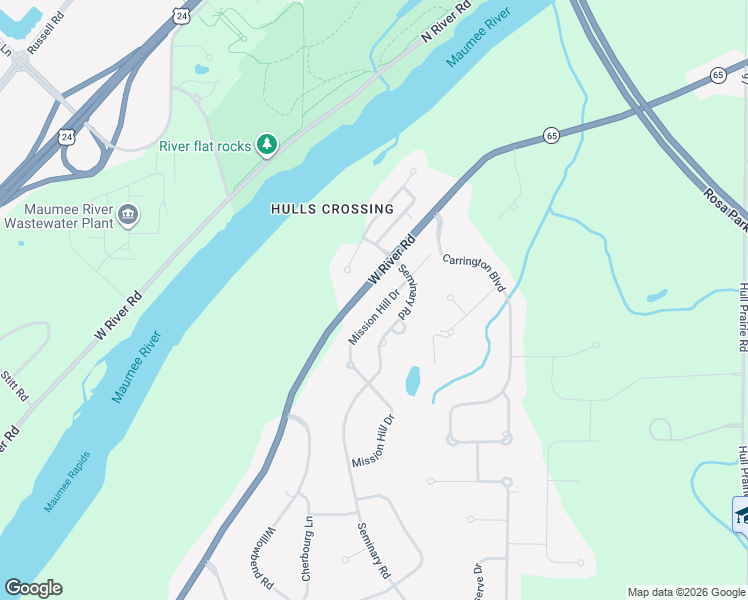 map of restaurants, bars, coffee shops, grocery stores, and more near 26418 W River Rd in Perrysburg