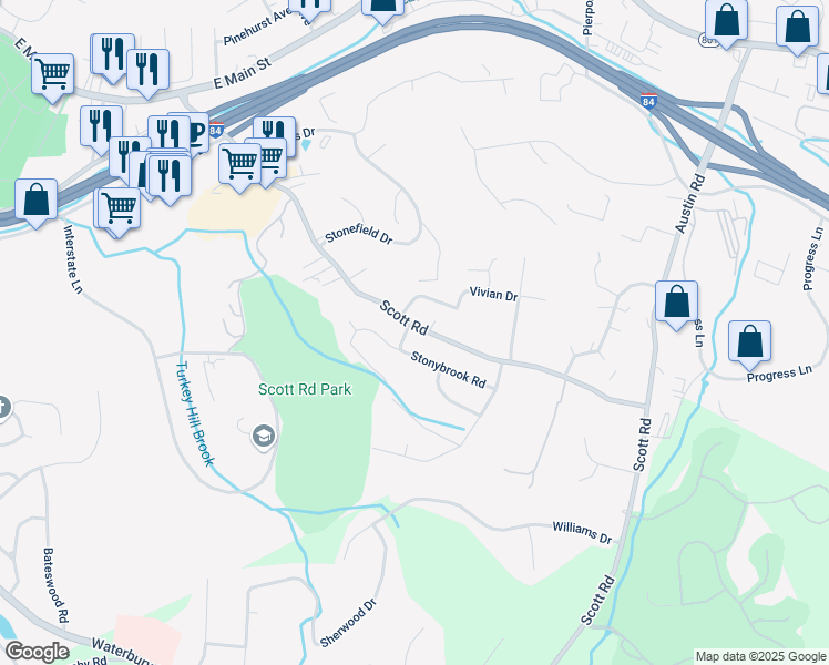 map of restaurants, bars, coffee shops, grocery stores, and more near 378 Scott Road in Waterbury
