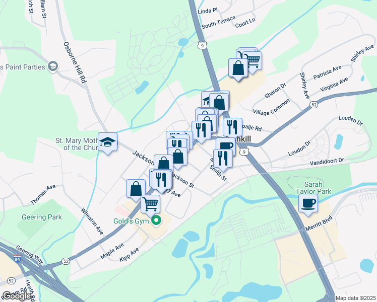 map of restaurants, bars, coffee shops, grocery stores, and more near 1076 New York 52 in Fishkill