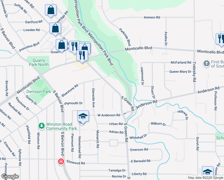 map of restaurants, bars, coffee shops, grocery stores, and more near 928 South Green Road in South Euclid