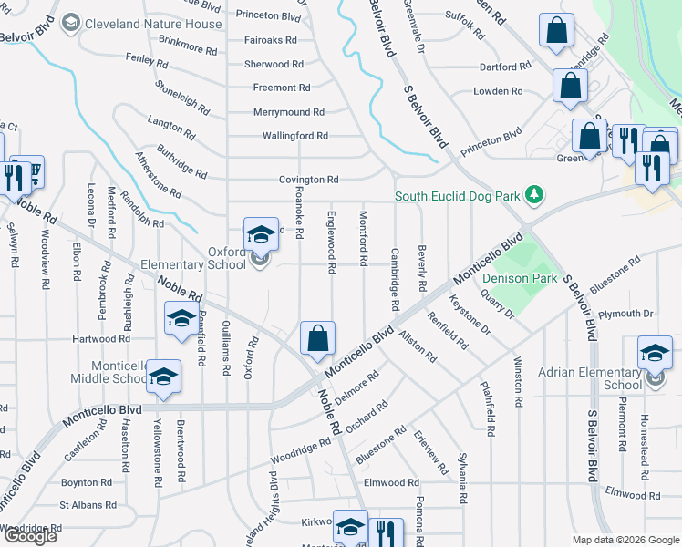map of restaurants, bars, coffee shops, grocery stores, and more near 922 Englewood Road in Cleveland Heights