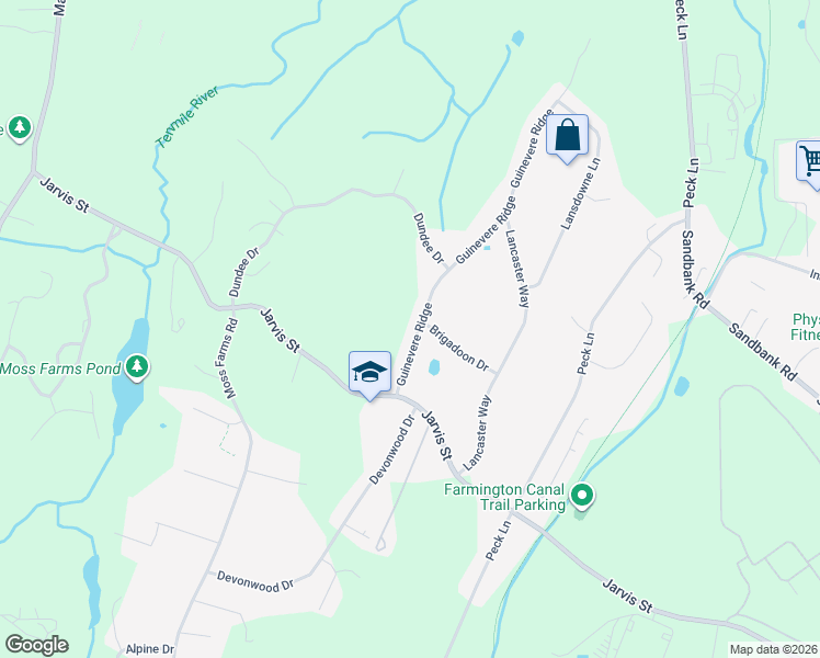 map of restaurants, bars, coffee shops, grocery stores, and more near 1 Brigadoon Drive in Cheshire