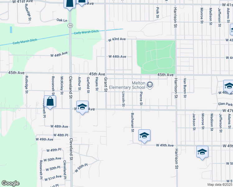map of restaurants, bars, coffee shops, grocery stores, and more near 1427 West 46th Avenue in Gary