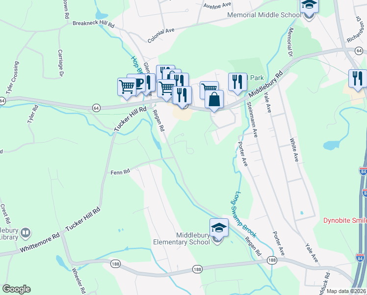 map of restaurants, bars, coffee shops, grocery stores, and more near 11 Nutmeg Road in Middlebury