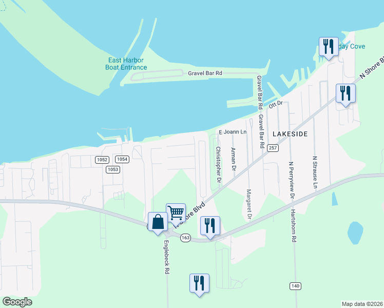 map of restaurants, bars, coffee shops, grocery stores, and more near 256 Barnholt Drive in Lakeside Marblehead