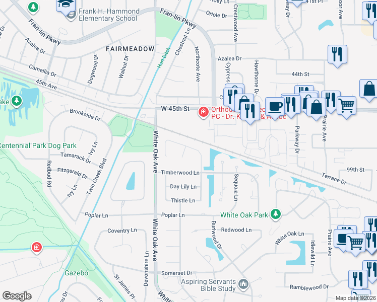 map of restaurants, bars, coffee shops, grocery stores, and more near 1726 Laurel Lane in Munster