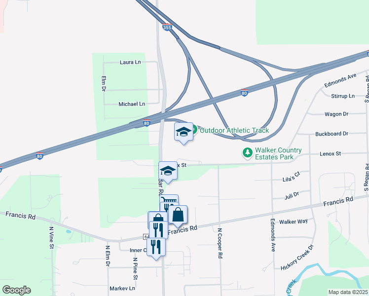 map of restaurants, bars, coffee shops, grocery stores, and more near 151 Lenox Street in New Lenox