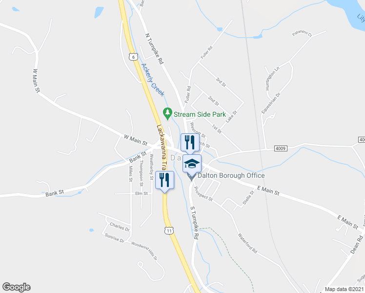 map of restaurants, bars, coffee shops, grocery stores, and more near 105 North Turnpike Road in Dalton