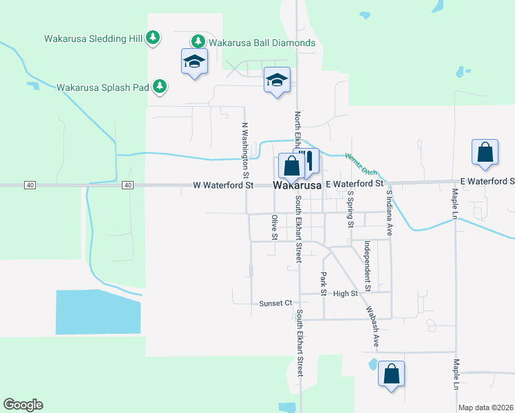 map of restaurants, bars, coffee shops, grocery stores, and more near 206 West Harrison Street in Wakarusa