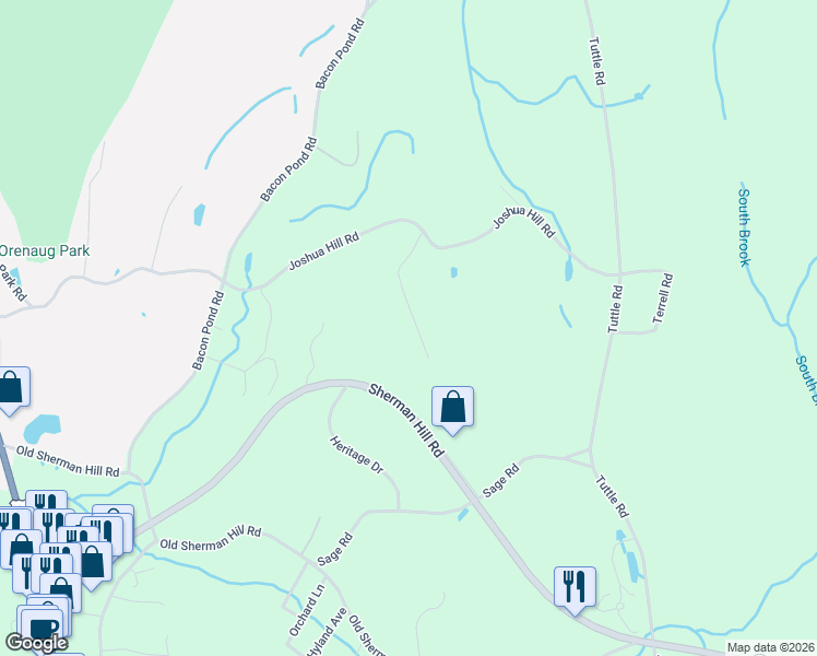 map of restaurants, bars, coffee shops, grocery stores, and more near 40 Barbara Lane in Woodbury