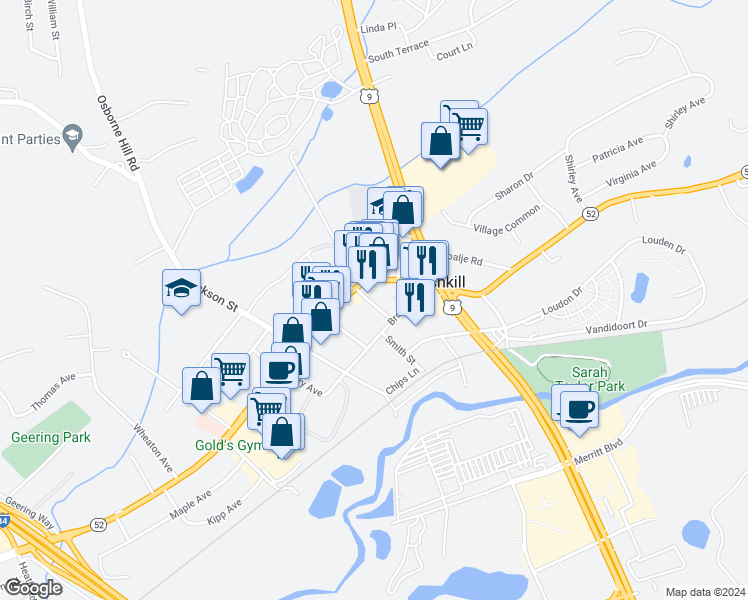 map of restaurants, bars, coffee shops, grocery stores, and more near 17 Robinson Street in Fishkill