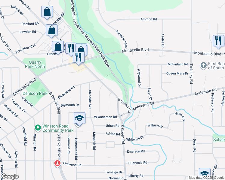 map of restaurants, bars, coffee shops, grocery stores, and more near 928 South Green Road in South Euclid