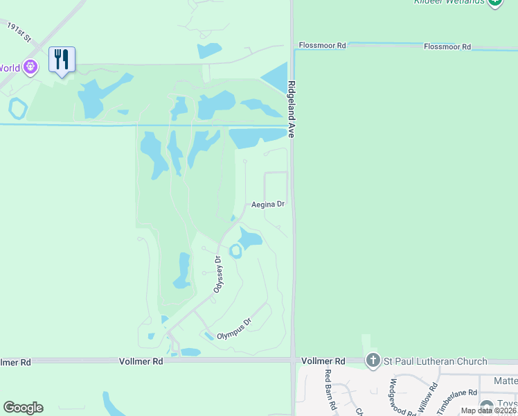 map of restaurants, bars, coffee shops, grocery stores, and more near 33 Corinth Drive in Tinley Park