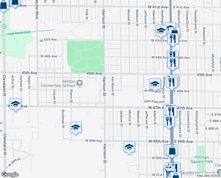 map of restaurants, bars, coffee shops, grocery stores, and more near 704 West 46th Avenue in Gary