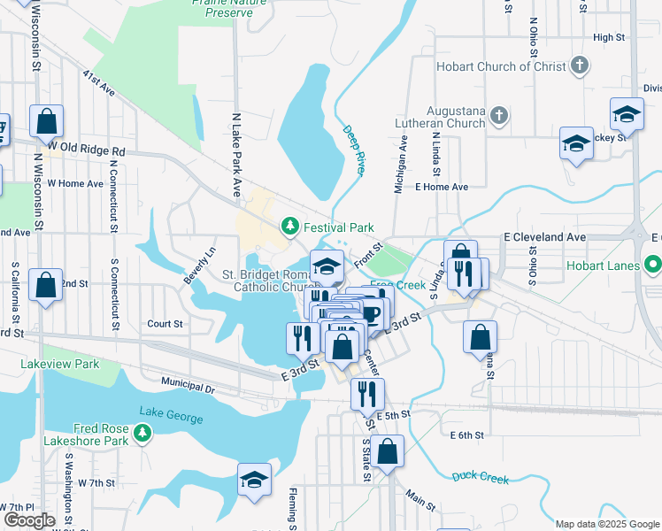 map of restaurants, bars, coffee shops, grocery stores, and more near 66 Main St in Hobart