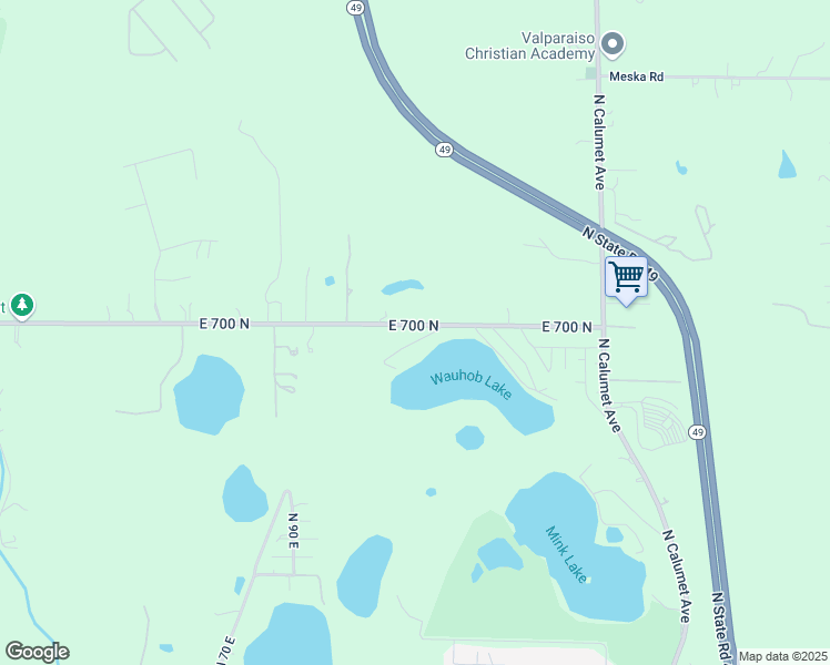 map of restaurants, bars, coffee shops, grocery stores, and more near 117E Weesaw Trail in Valparaiso