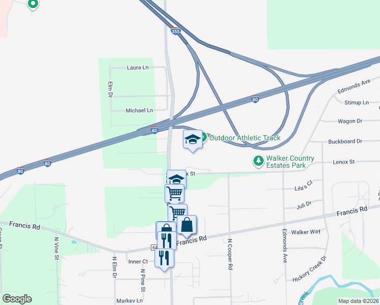 map of restaurants, bars, coffee shops, grocery stores, and more near 151 Lenox Street in New Lenox