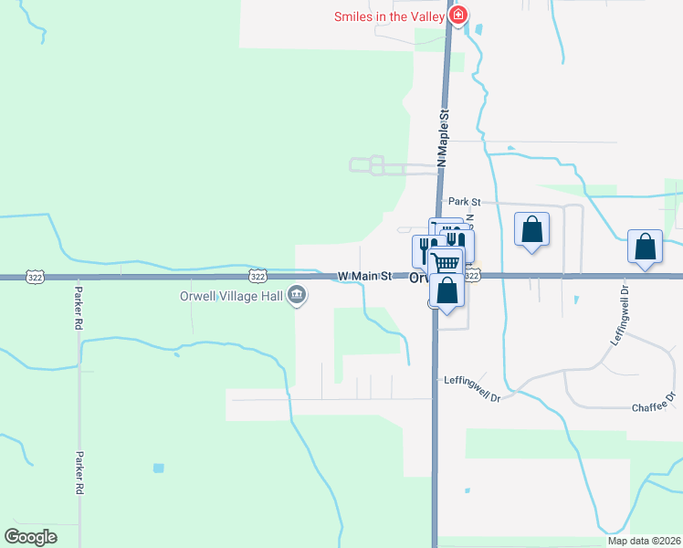 map of restaurants, bars, coffee shops, grocery stores, and more near 124 U.S. 322 in Orwell