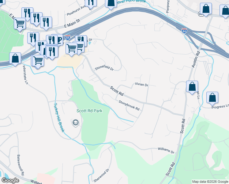 map of restaurants, bars, coffee shops, grocery stores, and more near 378 Scott Road in Waterbury