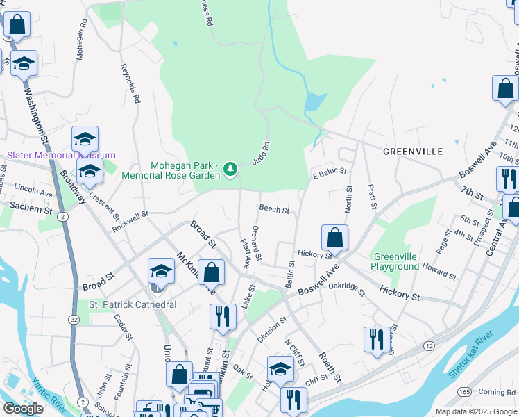 map of restaurants, bars, coffee shops, grocery stores, and more near 111 Orchard Street in Norwich