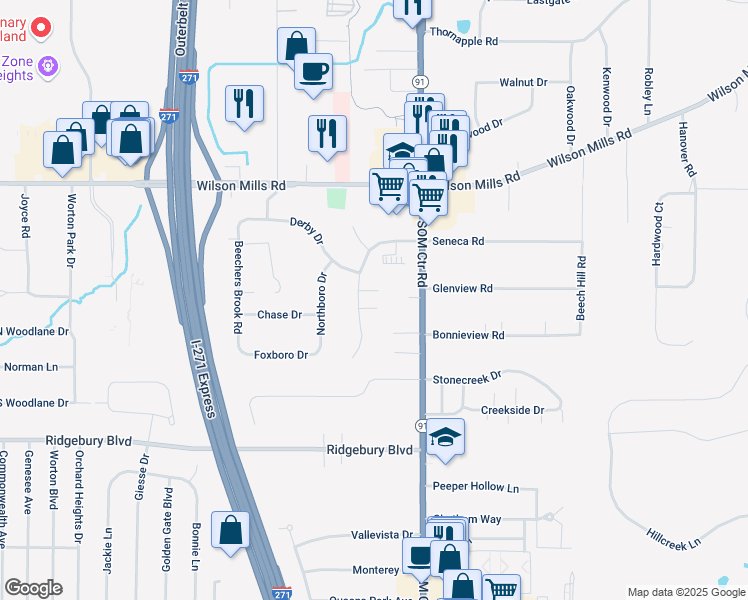 map of restaurants, bars, coffee shops, grocery stores, and more near 911 Aintree Park Drive in Cleveland