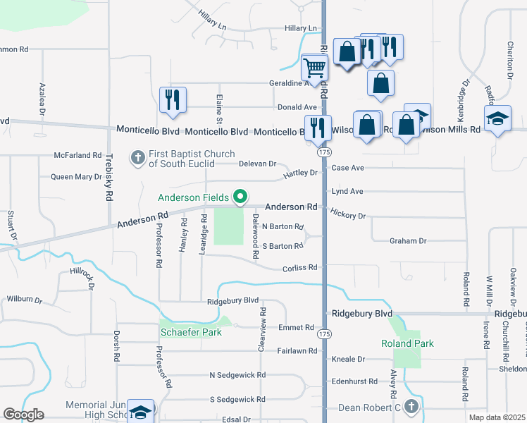 map of restaurants, bars, coffee shops, grocery stores, and more near 4968 Anderson Road in Lyndhurst