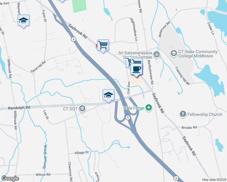 map of restaurants, bars, coffee shops, grocery stores, and more near 36 Westridge Lane in Middletown