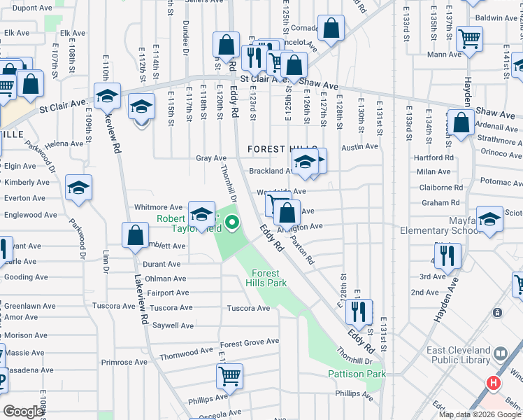 map of restaurants, bars, coffee shops, grocery stores, and more near in Cleveland