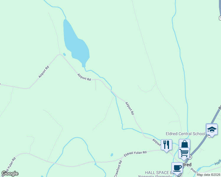 map of restaurants, bars, coffee shops, grocery stores, and more near 40 Airport Road in Eldred