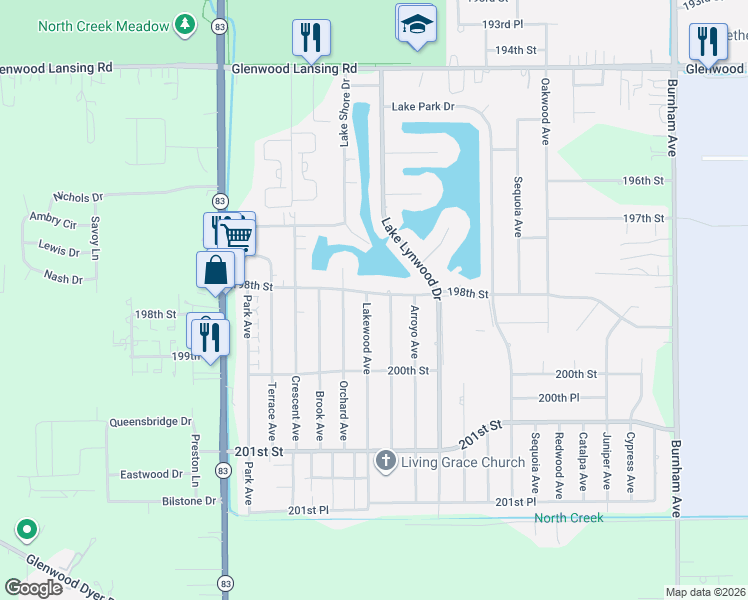 map of restaurants, bars, coffee shops, grocery stores, and more near 19813 Lakewood Avenue in Lynwood