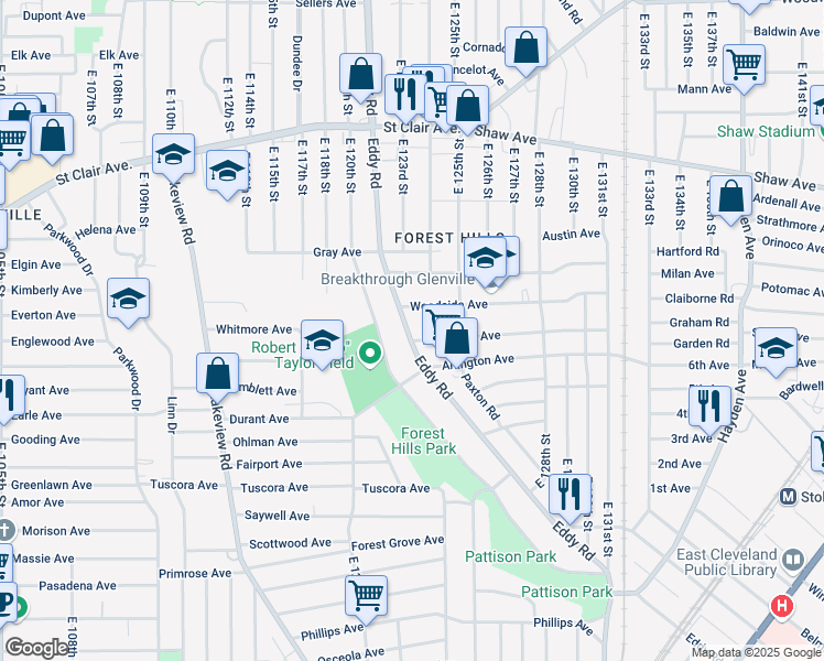 map of restaurants, bars, coffee shops, grocery stores, and more near in Cleveland