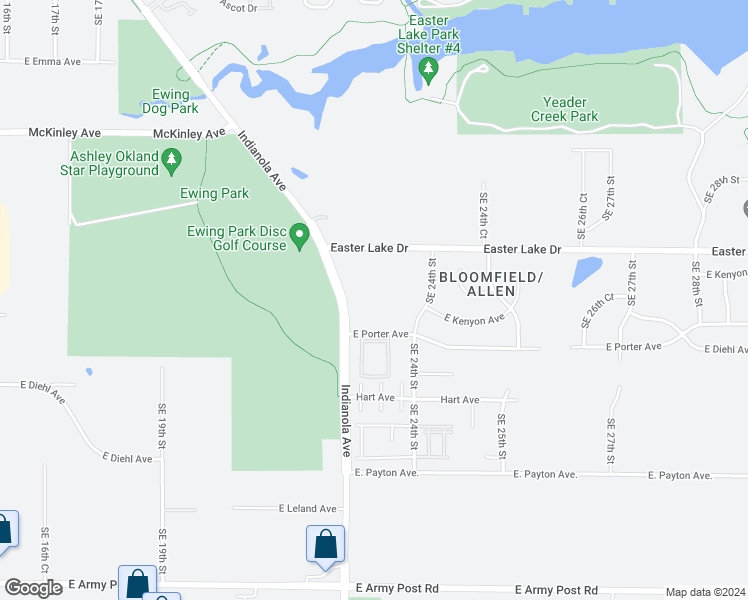 map of restaurants, bars, coffee shops, grocery stores, and more near 2314 East Porter Avenue in Des Moines