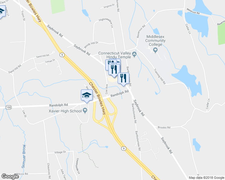 map of restaurants, bars, coffee shops, grocery stores, and more near 100 Randolph Road in Middletown