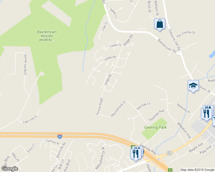 map of restaurants, bars, coffee shops, grocery stores, and more near 1 Walnut Court in Fishkill
