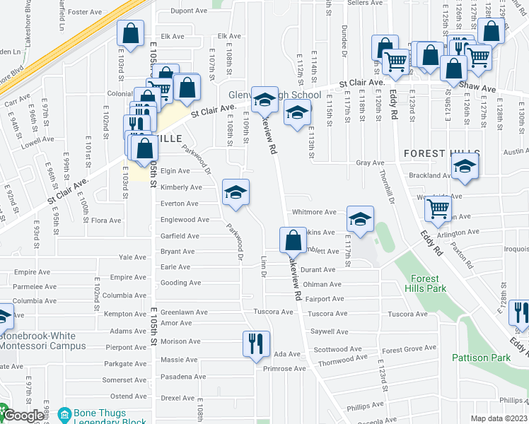 map of restaurants, bars, coffee shops, grocery stores, and more near 815 Linn Drive in Cleveland