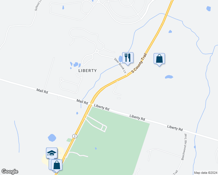 map of restaurants, bars, coffee shops, grocery stores, and more near 426 South County Trail in Exeter