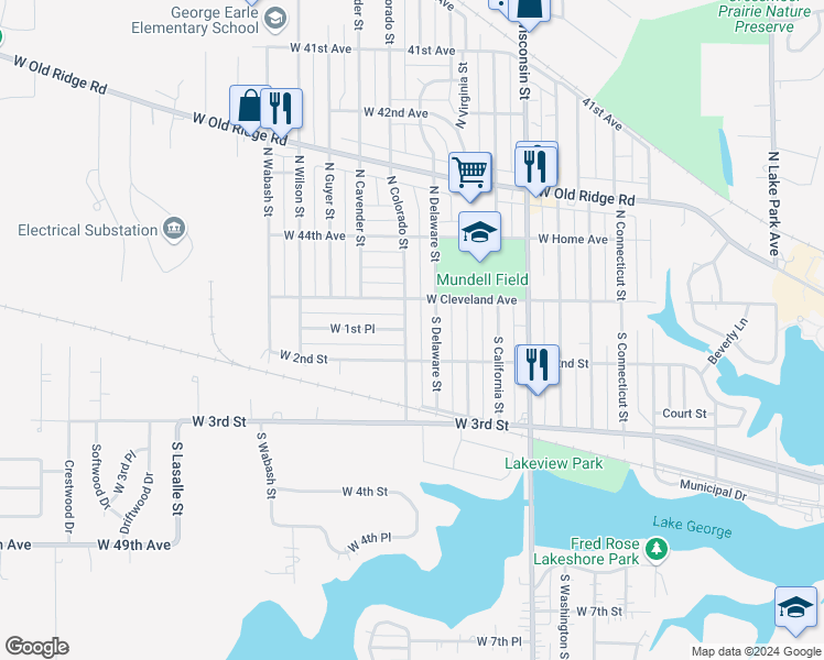 map of restaurants, bars, coffee shops, grocery stores, and more near 149 South Colorado Street in Hobart