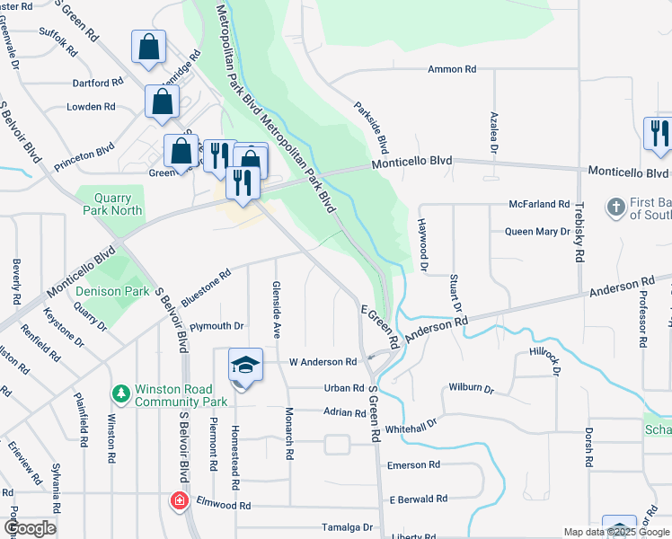 map of restaurants, bars, coffee shops, grocery stores, and more near 928 South Green Road in South Euclid